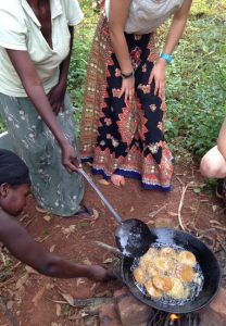 Making banana pancakes in Uganda