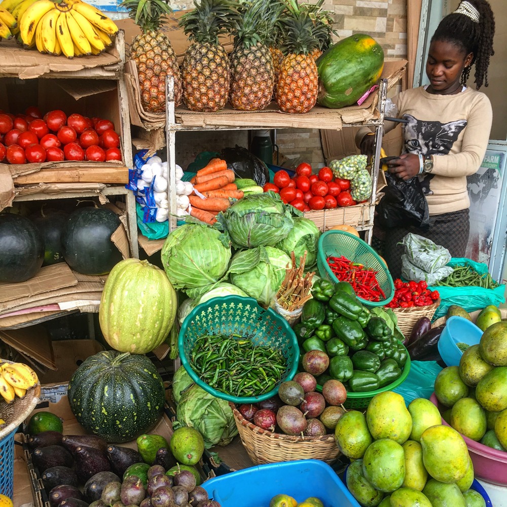 fresh fruit and veg stall in Uganda