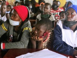 Ugandan school girls in class